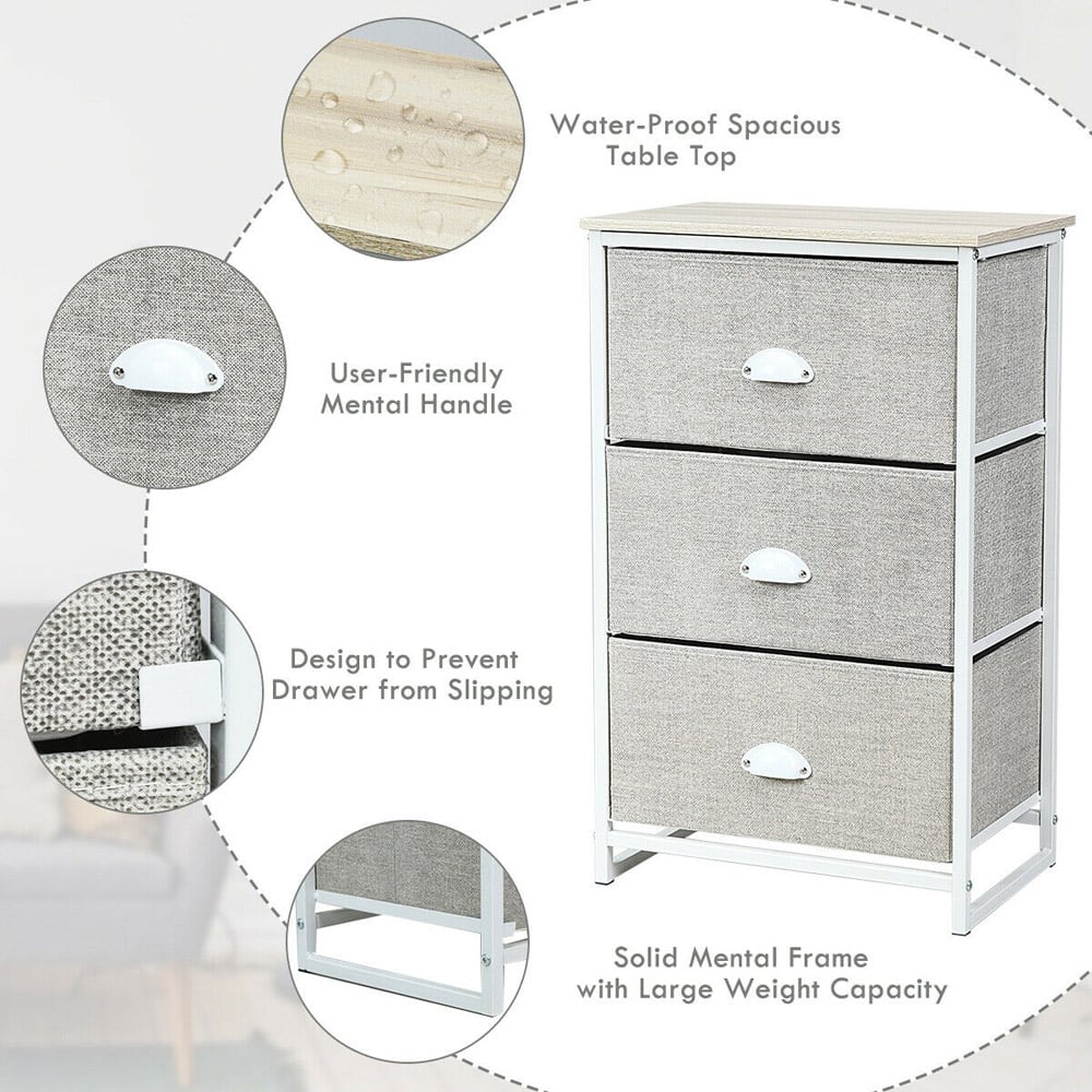 Costway 3 Drawer White Bedside Table Image 7