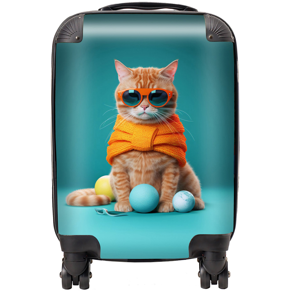 Warren Reed Designer Mini Cabin Cat In Glasses with Balls Of Wool Suitcase Image 1