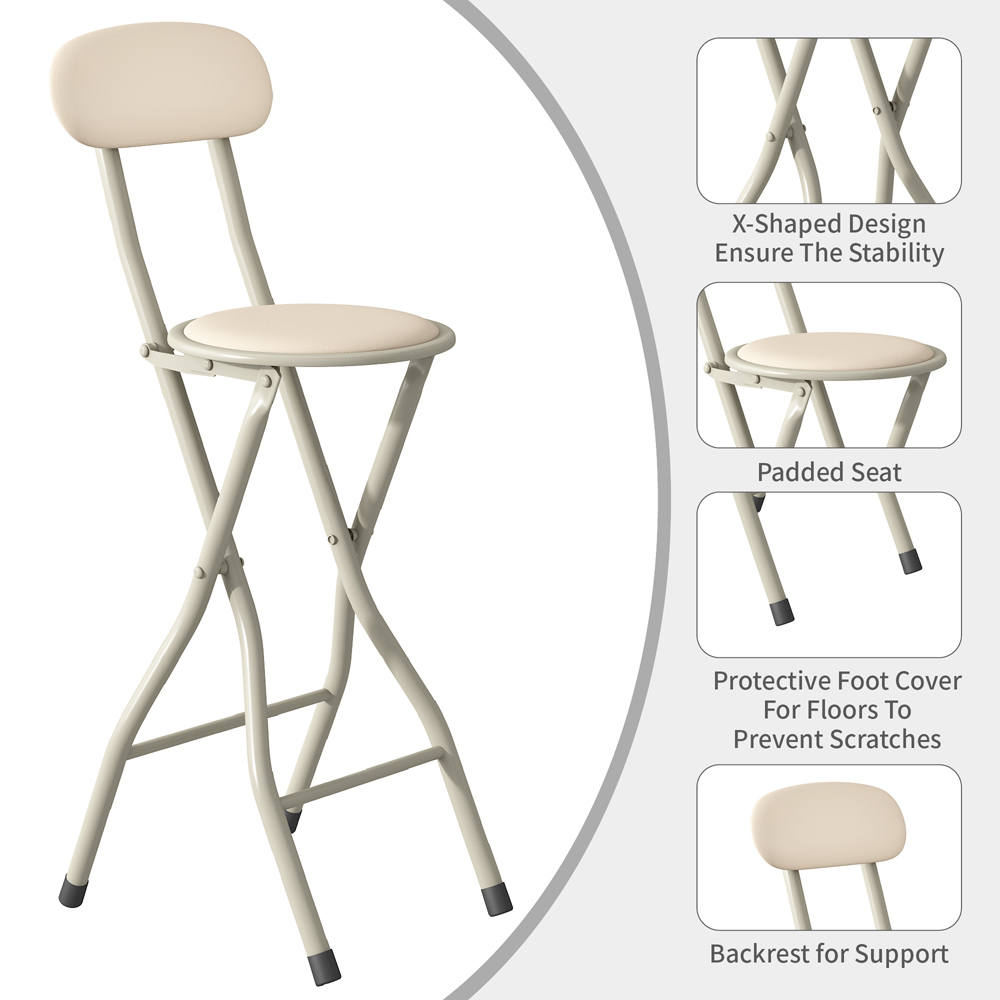 Beige Padded Folding Bar Stool Image 3