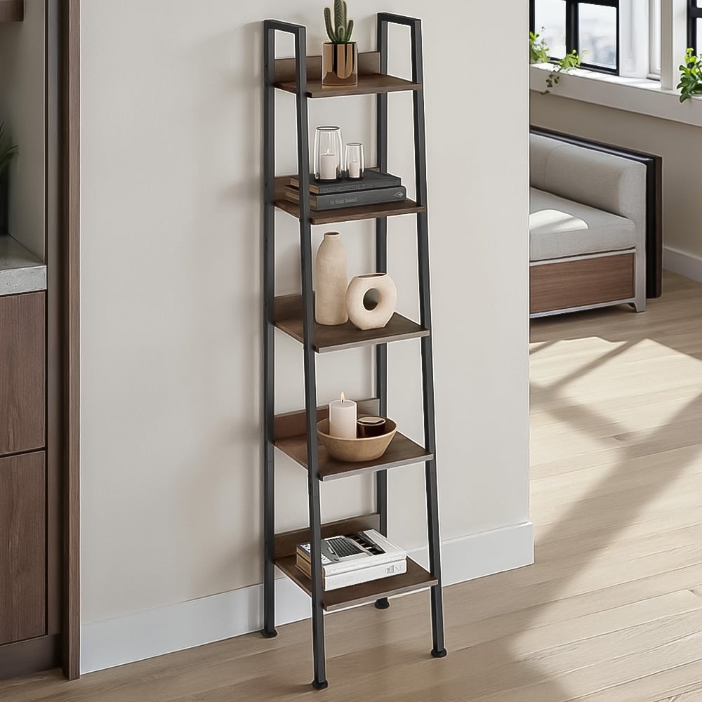 tectake 5 Shelf Dark Wood Shelving Unit 31.5 x 35.5 x 170.5cm Image 1