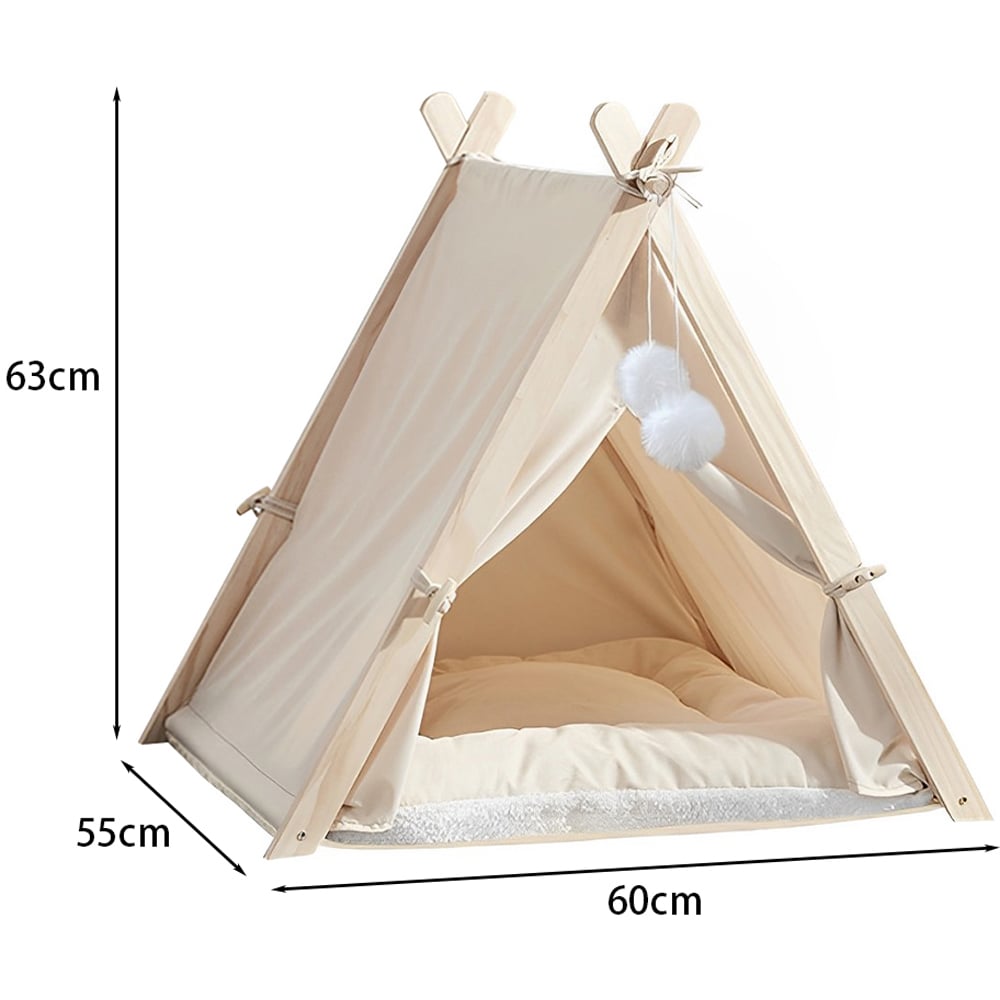 H&O Direct Pine Wood Frame Pet Tent with Cushion Image 3