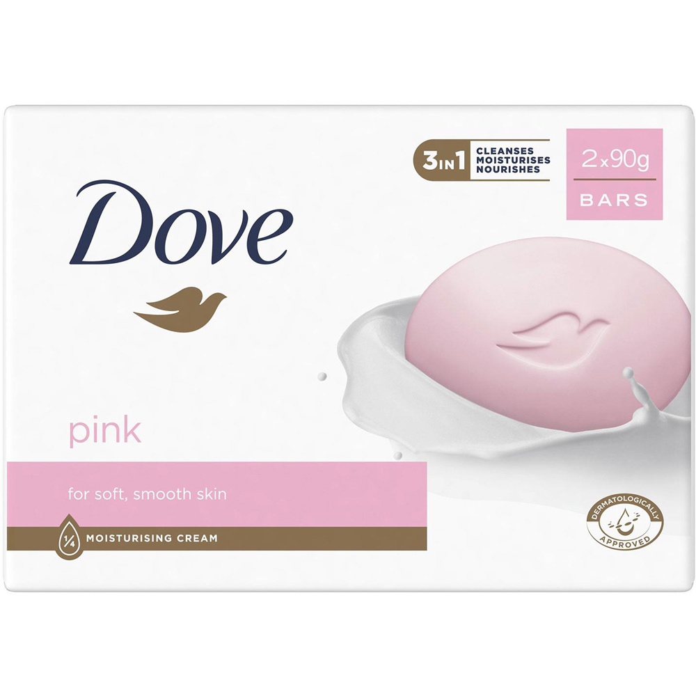 Dove Pink Beauty Moisturising Cream Beauty Bar 2 x 90g 6 Pack Image 3
