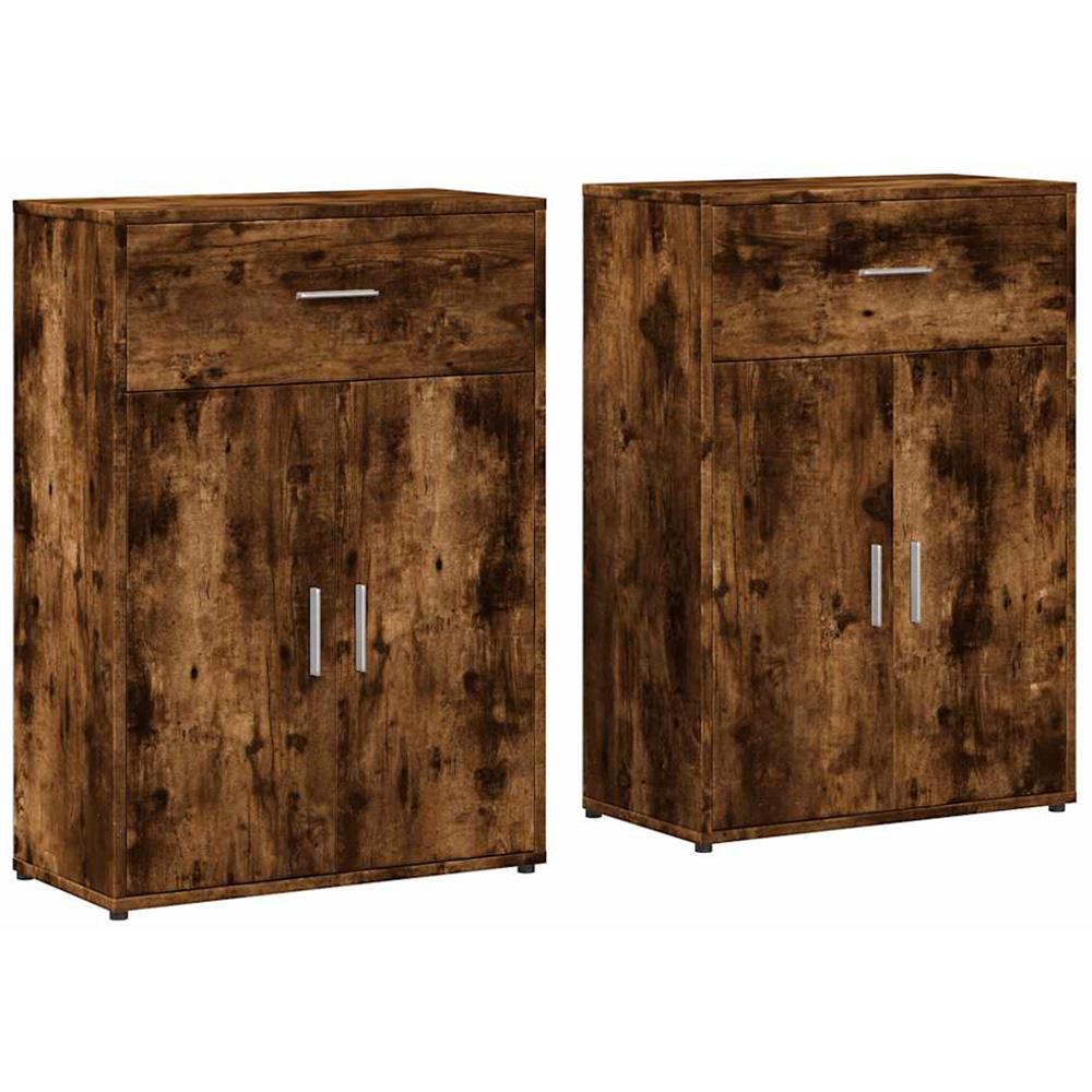 vidaXL 2 Door Single Drawer Smoked Oak Sideboard Set of 2 Image 2