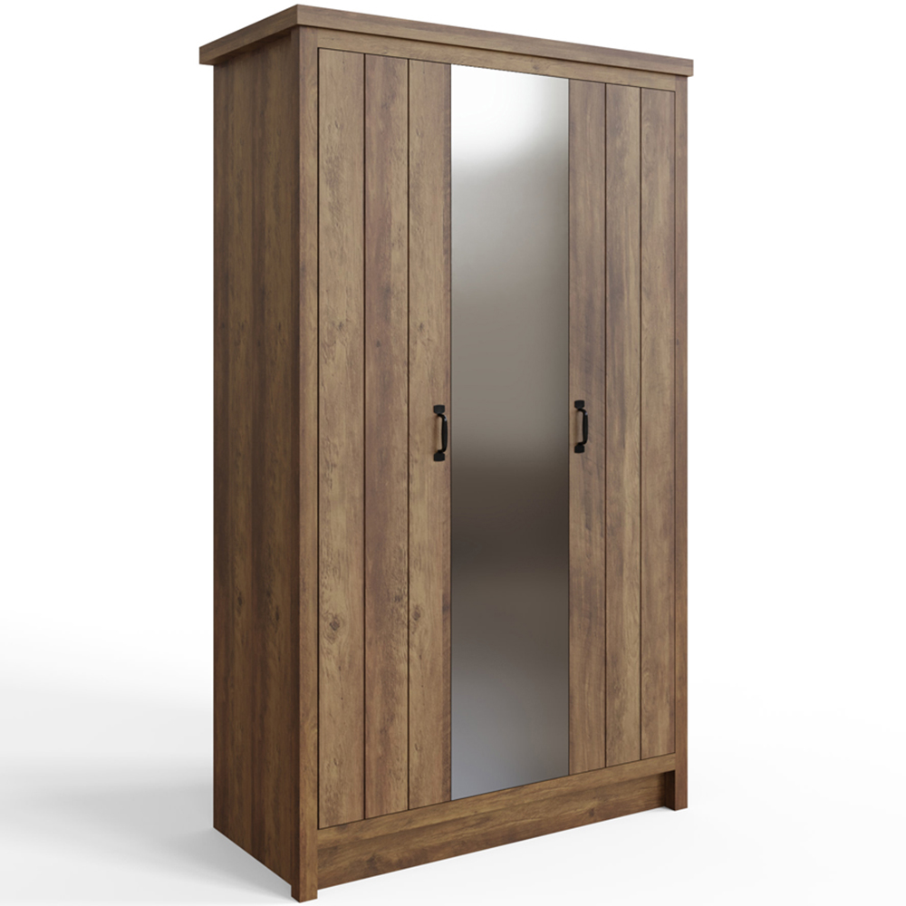 GFW Boston 3 Door Knotty Oak Mirrored Wardrobe Image 2