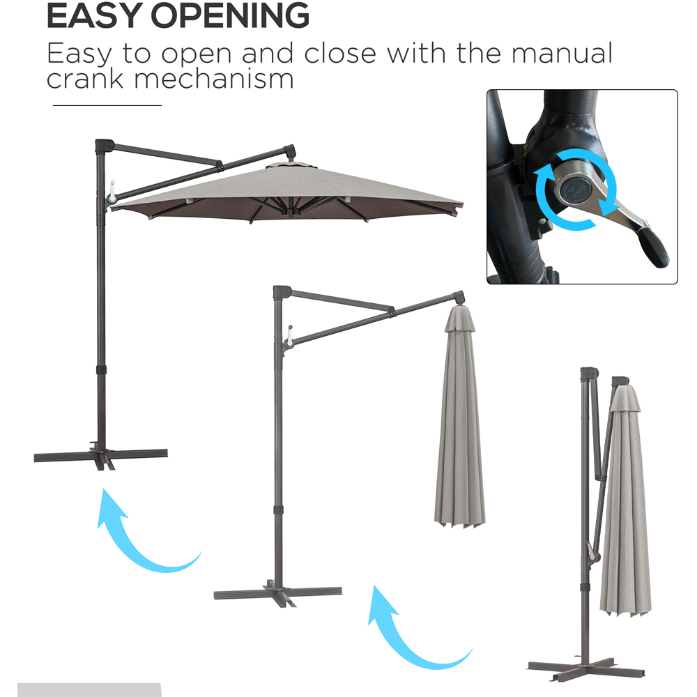Outsunny Light Grey Crank and Tilt Cantilever Banana Parasol with Cross Base 3m Image 3