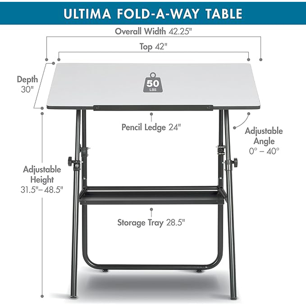 Sewing Online Ultima 19652 White Fold-Away Portable Drafting and Craft Table with Metal Legs Image 8