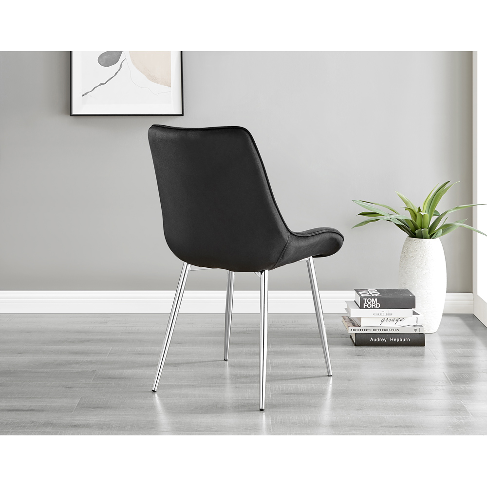 Furniturebox Cesano Set of 2 Black and Chrome Velvet Dining Chair Image 5