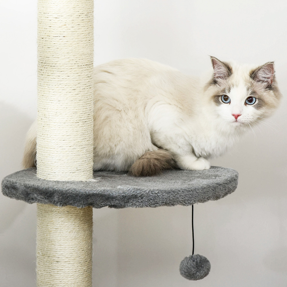 PawHut Light Grey Cat Tree with Solid Scratching Post Image 3