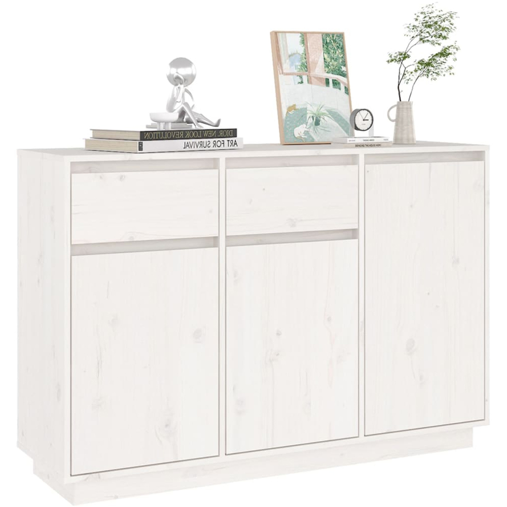 vidaXL 3 Door 2 Drawer White Solid Pine Wood Sideboard Image 6