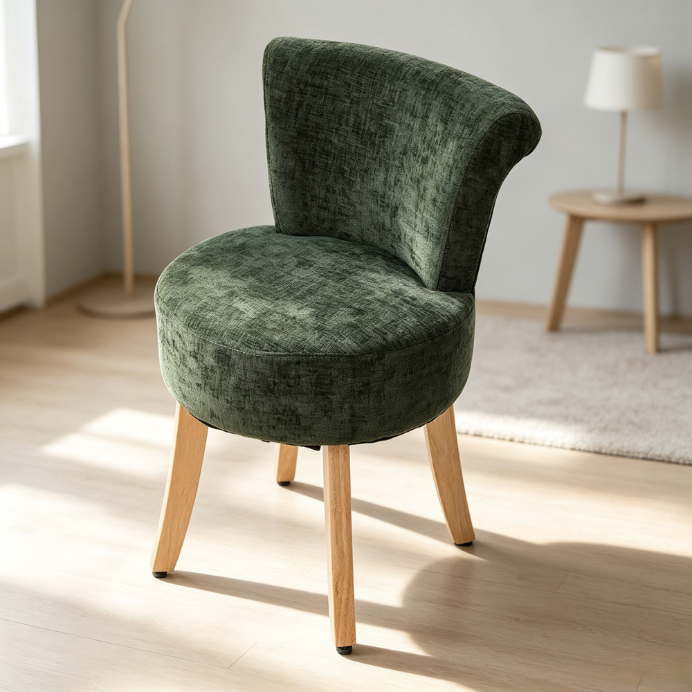 Living and Home Green Chenille Low Backrest Vanity Stool Image 7