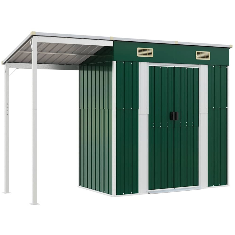 vidaXL 9 x 3.5ft Green Galvanised Steel Garden Shed with Extended Roof Image 1