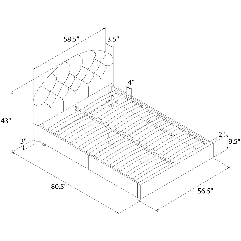 Dorel Aspen Double Light Grey Velvet Upholstered Bed Frame Image 9