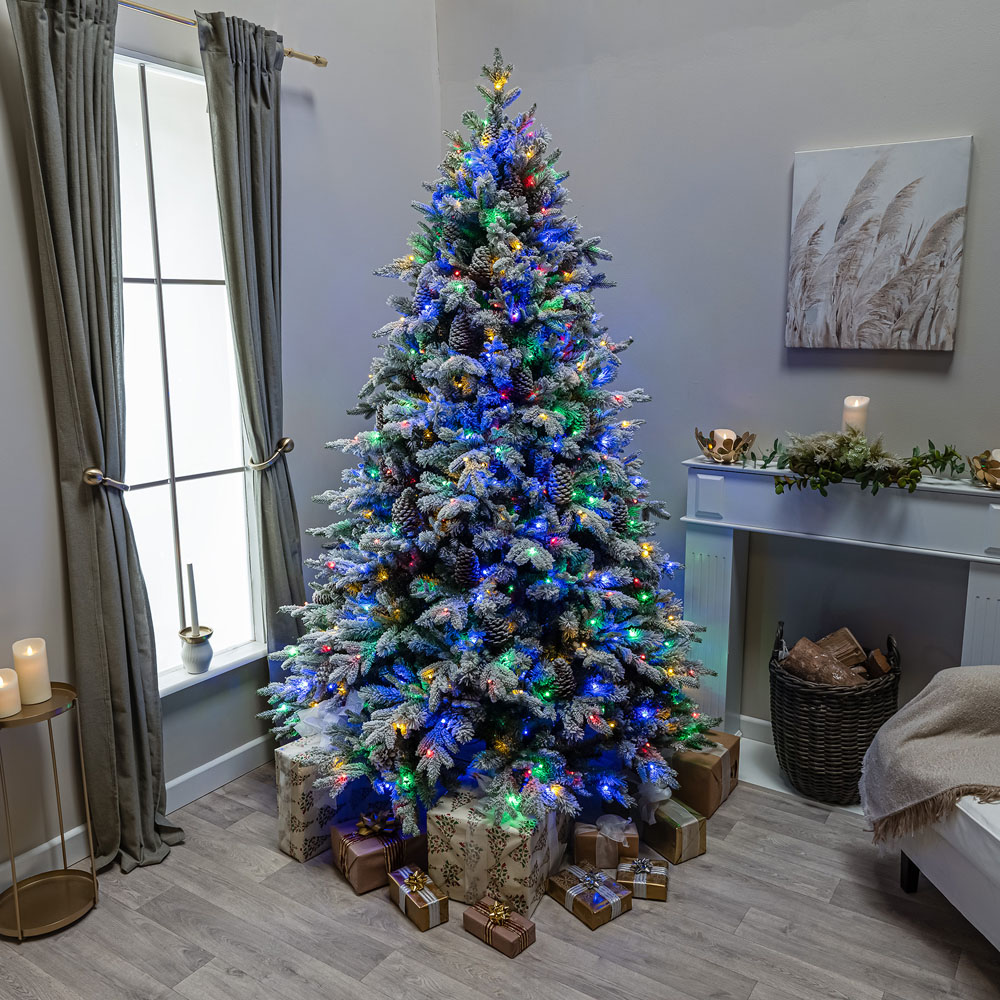 The Christmas Centre Kensington Multicolour LED Pre-Lit Frosted Fir Artificial Xmas Tree 6.5ft Image 8