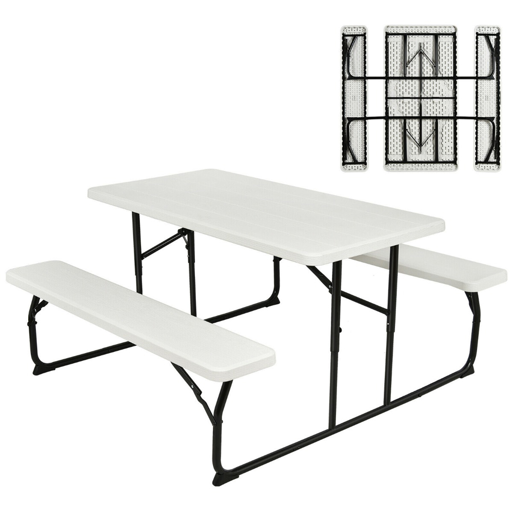 Costway 4 Seater White Foldable Picnic Table and Bench Set Image 2