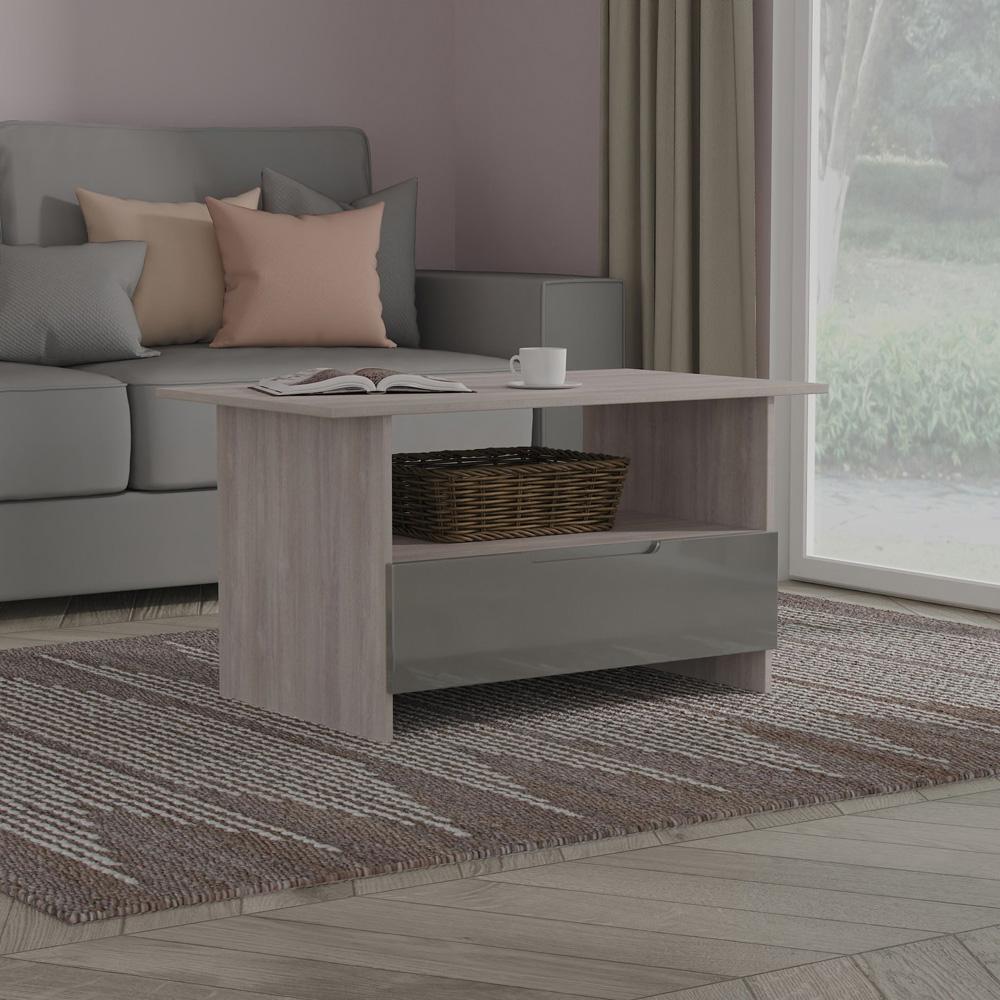 Crowndale Milan Single Drawer Single Shelf Grey Gloss and Grey Oak Coffee Table Ready Assembled Image 7