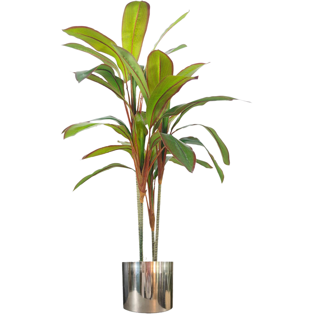 Leaf Dracaena Tropical Artificial Plant with Silver Metal Plater 100cm Image 1