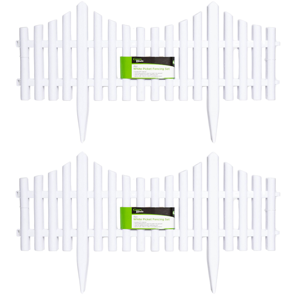 Samuel Alexander 4 Piece 2 Pack White Wood Effect Picket Fence Garden Edging Image 1