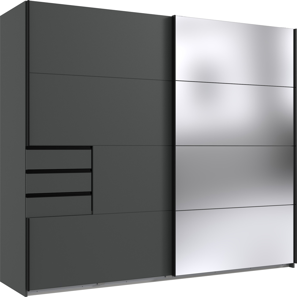 TJ'S Saigon 3-Section Graphite Mirrored Sliding Wardrobe Image 2