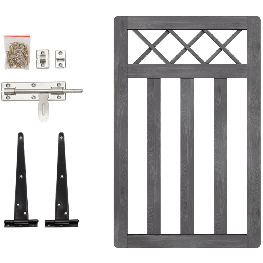 Outdoor Cross Top Wooden Grey Garden Fence Door, 120 x 76 x 2.5cm Image 5