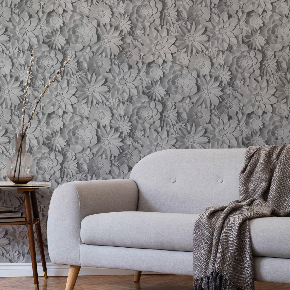 Fine Decor Dimensions Floral Grey Wallpaper Image 3