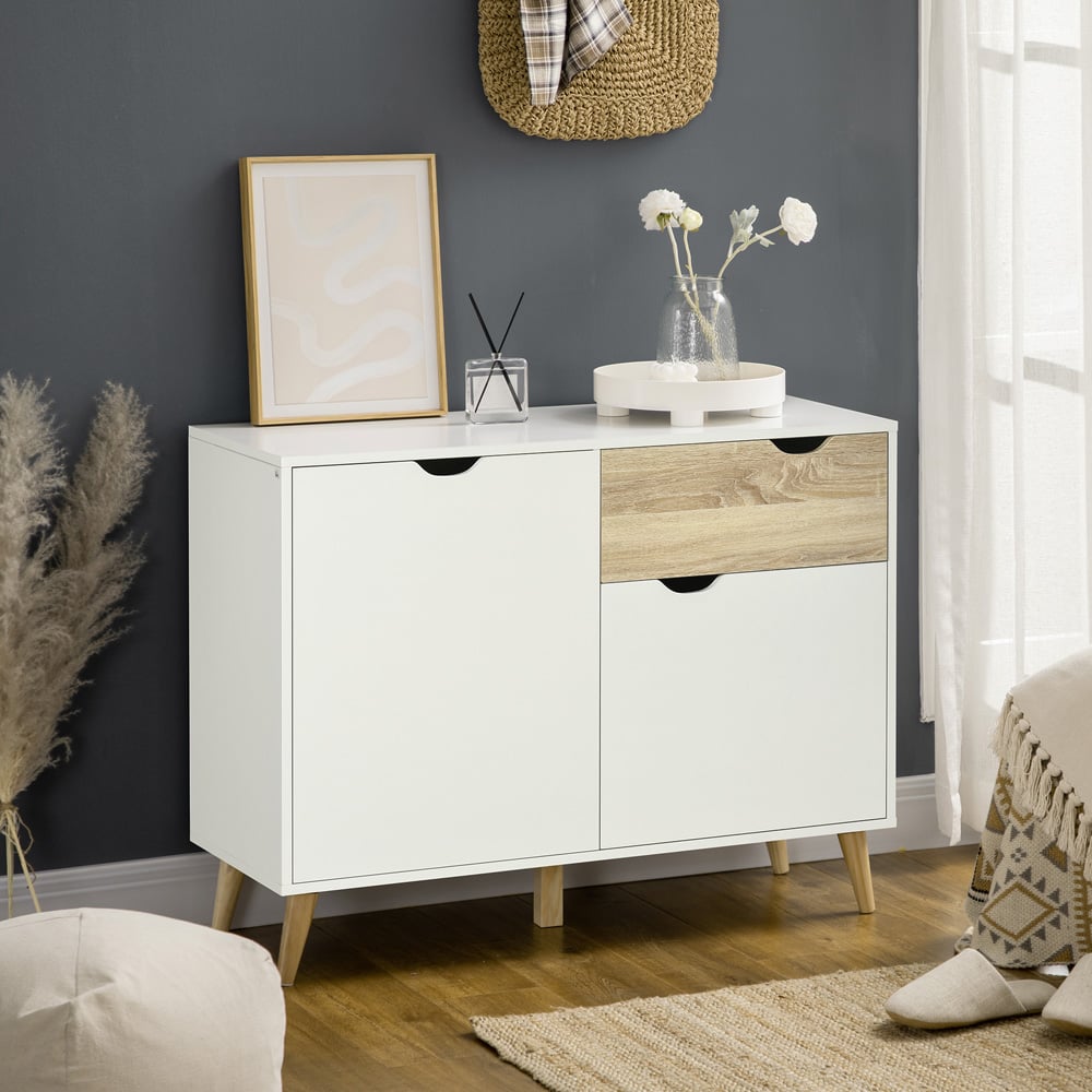 Portland 2 Door Single Drawer White and Oak Sideboard Image 4