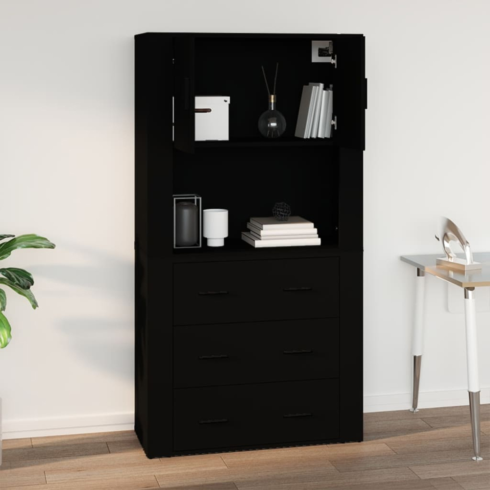 vidaXL 2 Door Single Open Shelf Black Wall Mounted Cabinet Image 8