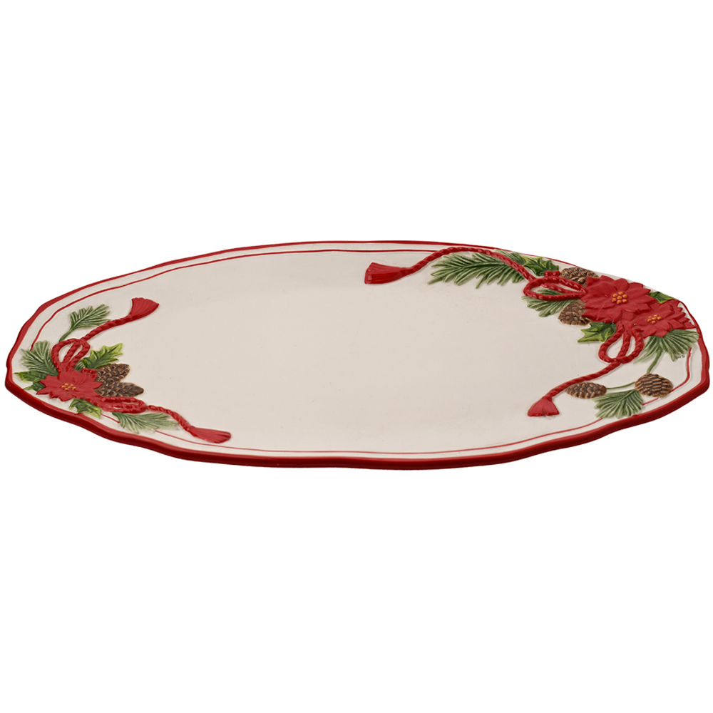 The Seasonal Gift Co Regal Tidings Christmas Poinsettia Ceramic Serving Platter Image 3