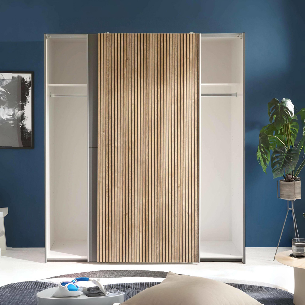 Julian Bowen Berno 2 Door Light Oak and Dark Grey Sliding Wardrobe Image 8