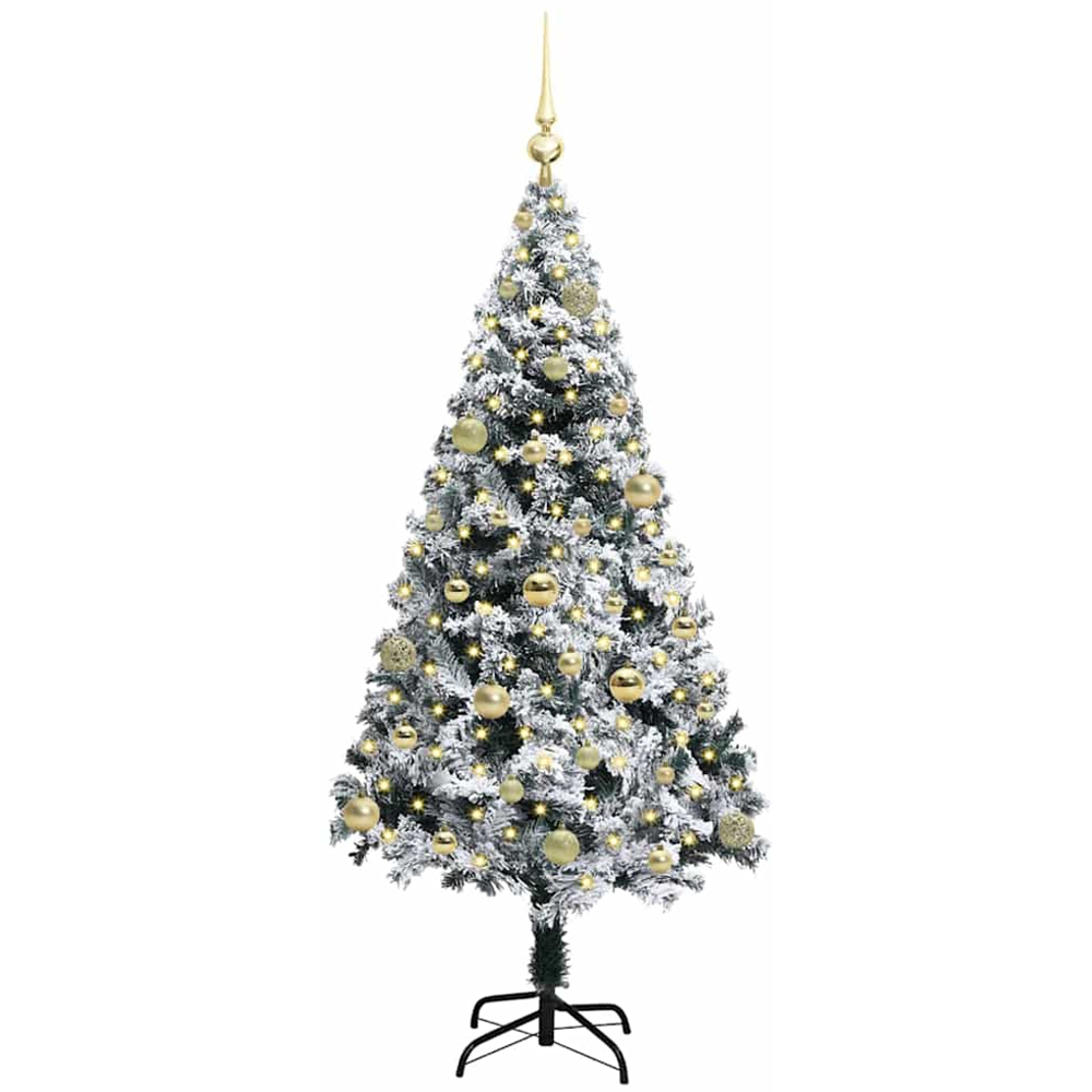 vidaXL Pre-Lit Gold Baubles White Artificial Christmas Tree 5ft Image 1