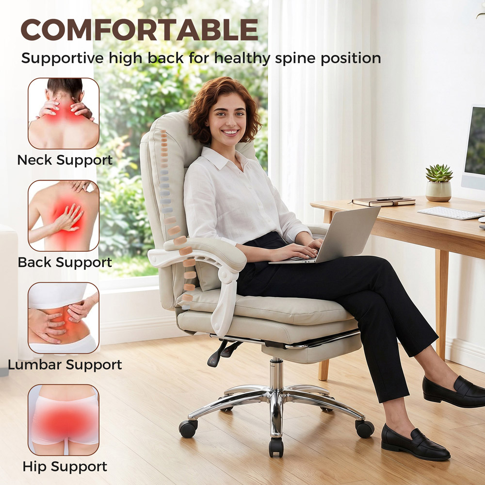 HOMCOM Khaki Reclining Office Chair with Lumbar Support Image 4