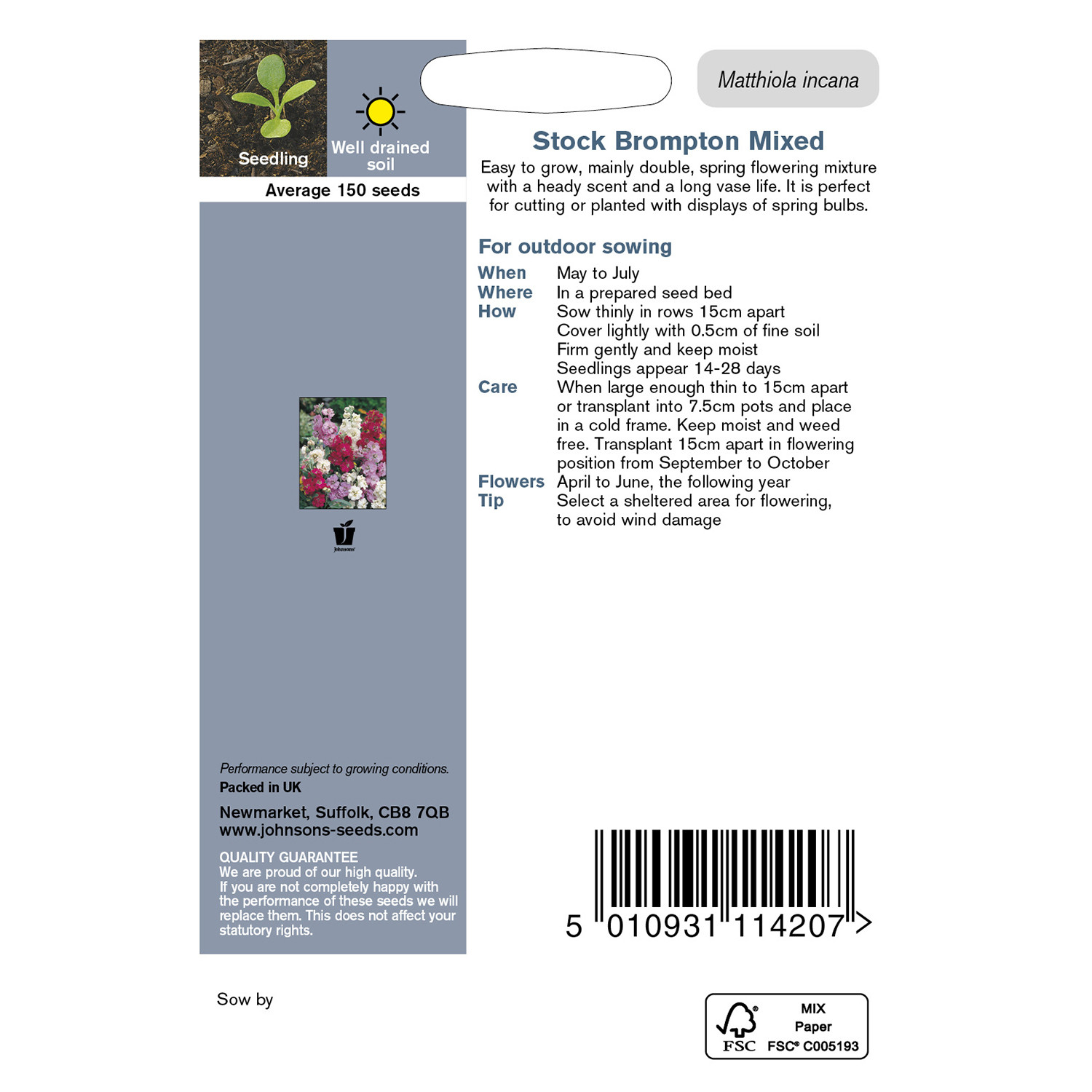 Pack of Brompton Mixed Stock Flower Seeds Image 2