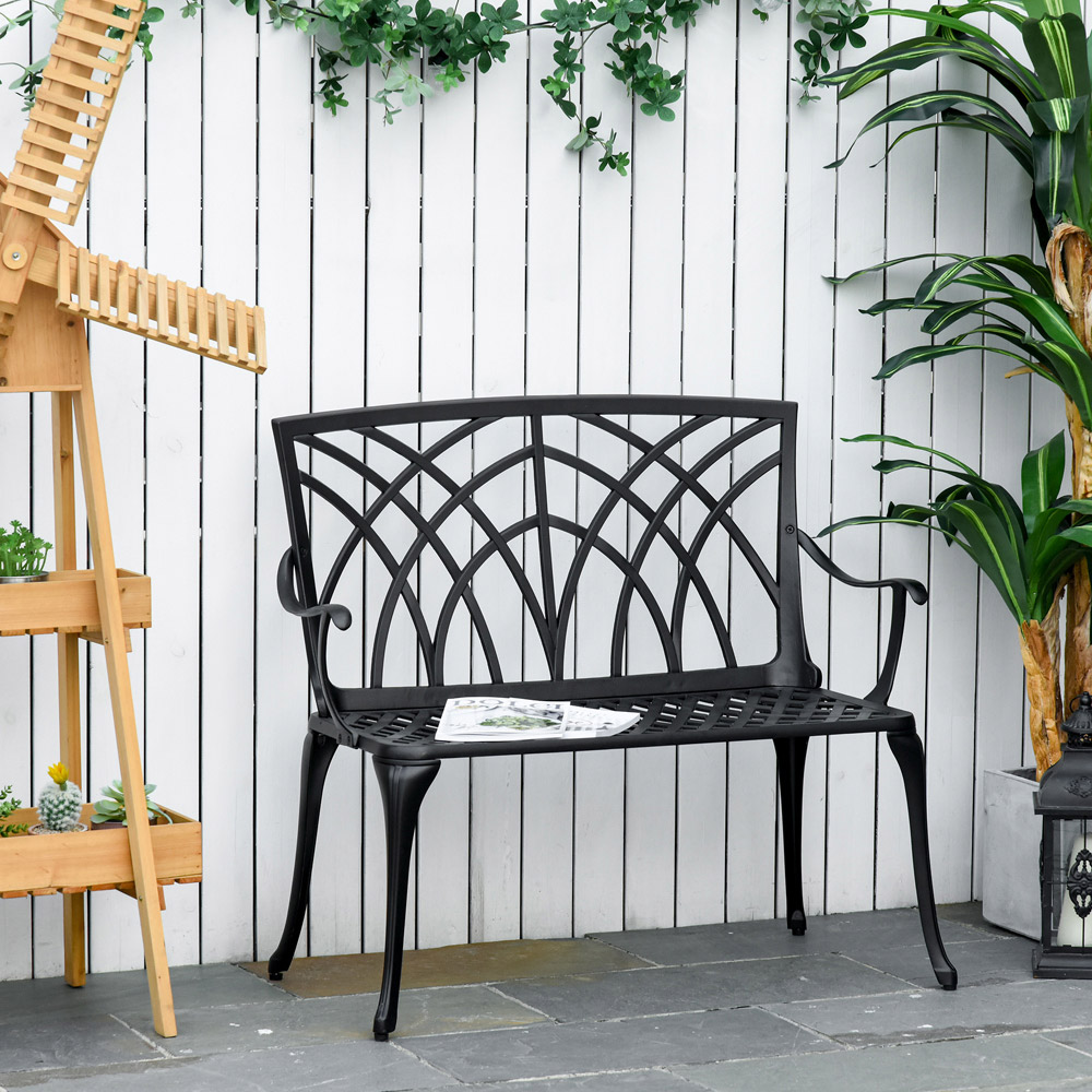 Outsunny 2 Seater Black Decorative Aluminium Loveseat Bench Image 7