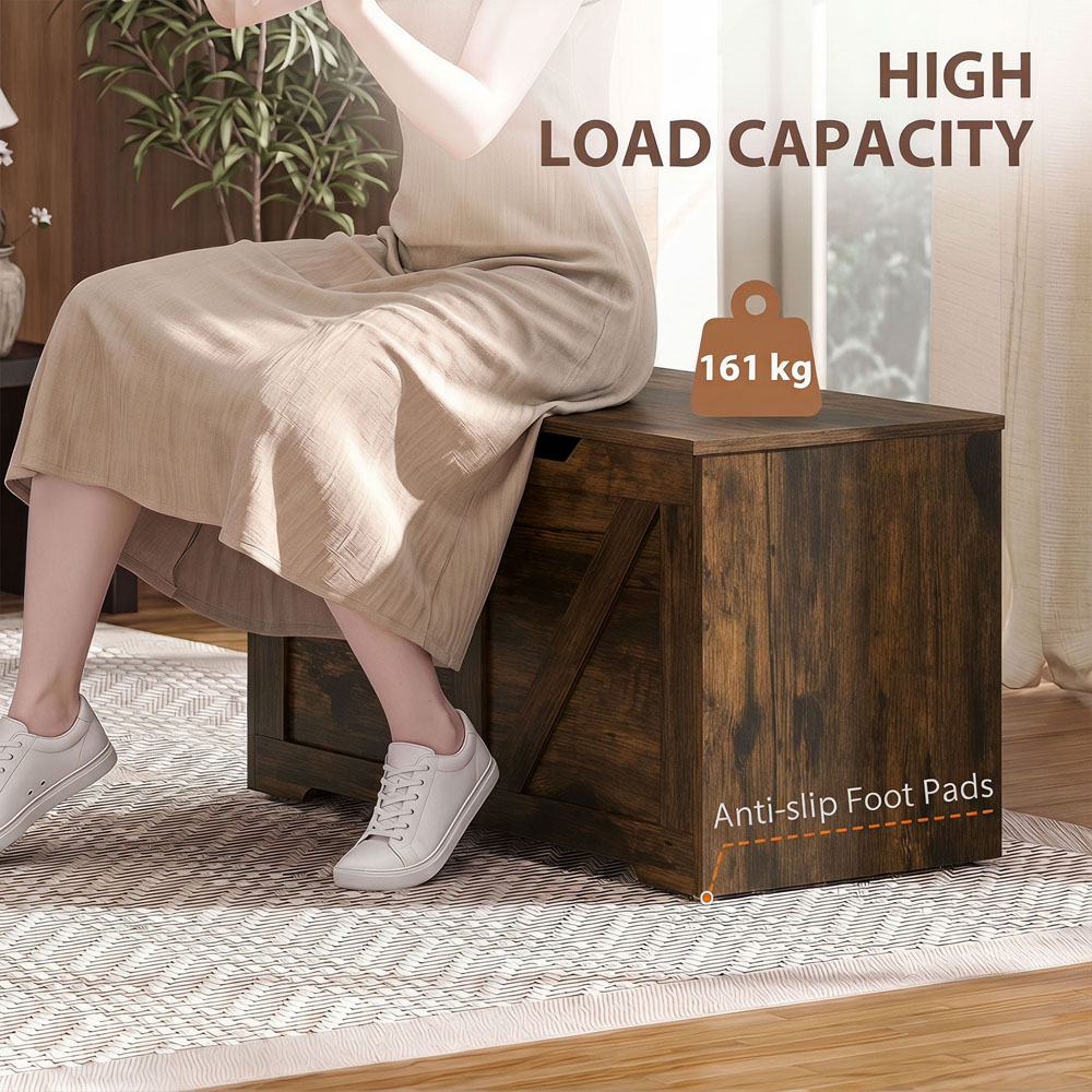 HOMCOM 100L Rustic Brown Storage Trunk with Safety Hinge Image 8
