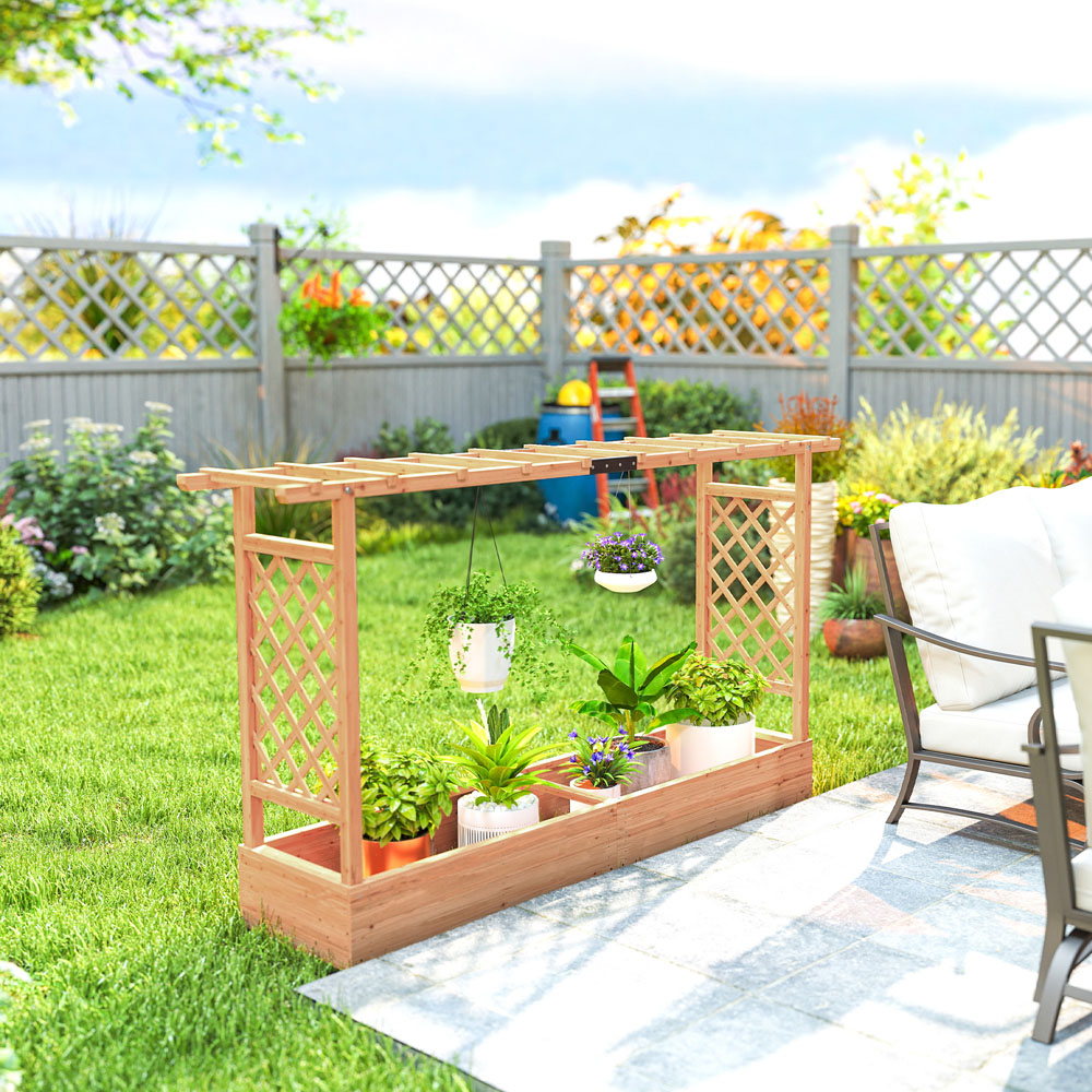 Outsunny Natural Raised Garden Bed with Trellis 114 x 200 x 44cm Image 4