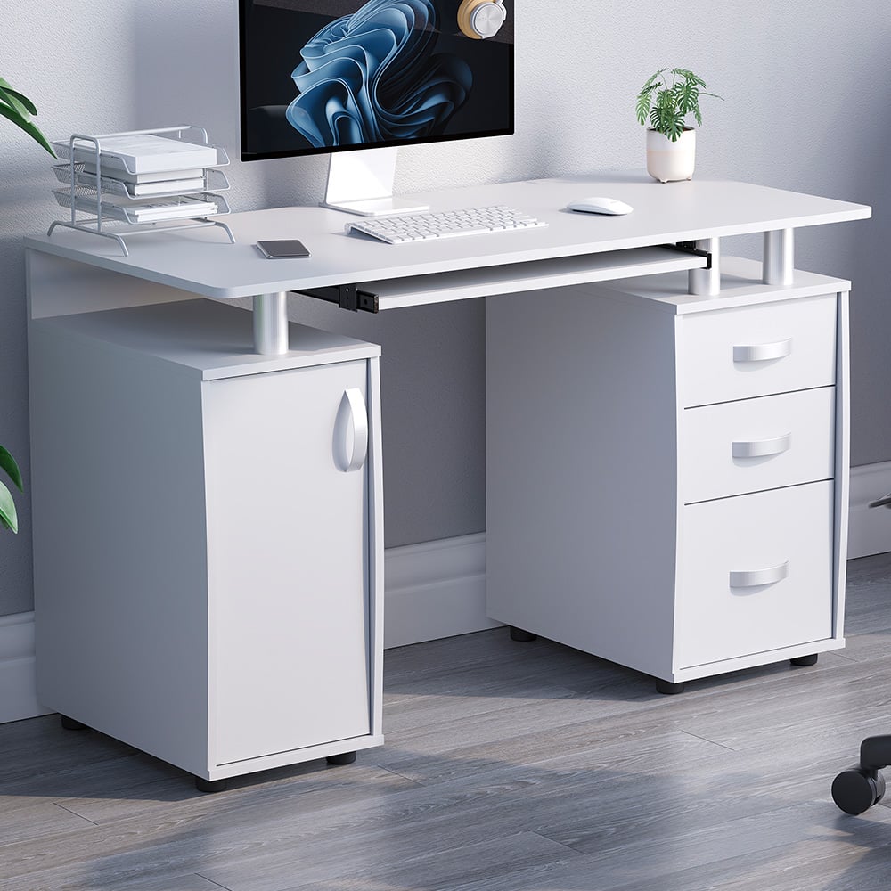Vida Designs Otley 3 Drawer Computer Desk White Image 1