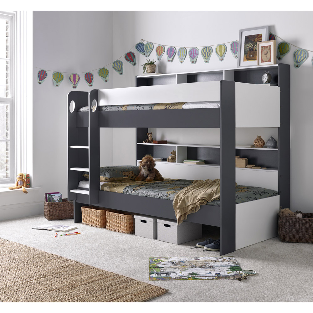 Oliver Grey and White Single Drawer Storage Bunk Bed with Spring Mattresses Image 7