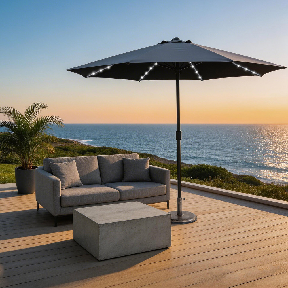 Direct Wicker Grey LED Crank Handle Parasol 2.94m Image 4
