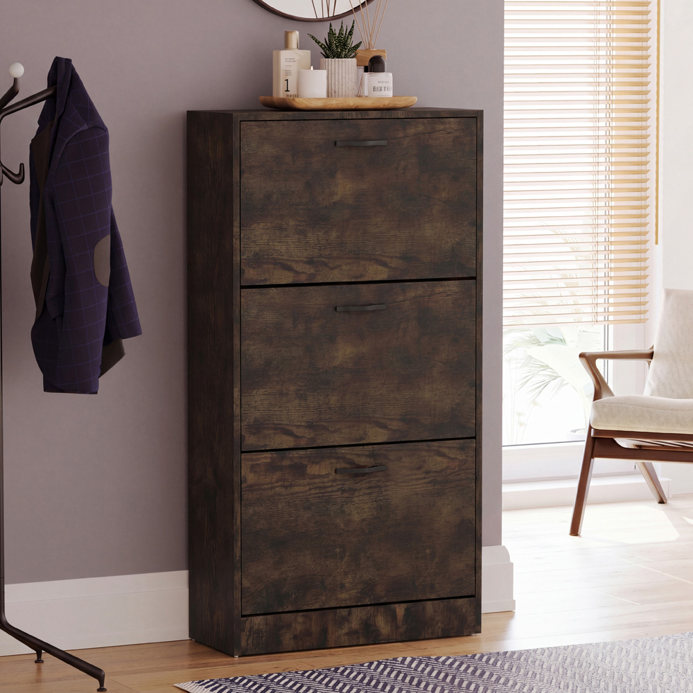VIDA DESIGNS 3 Drawer Dark Wood Shoe Cabinet Image 4