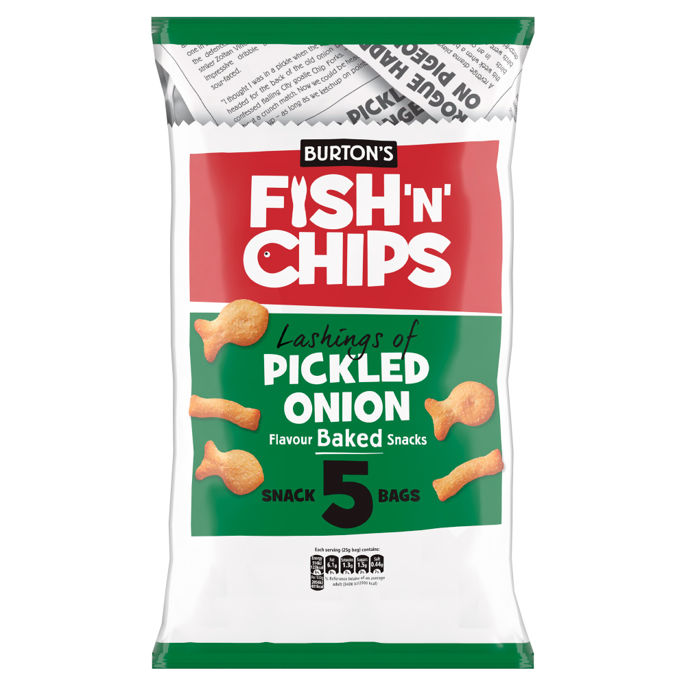 Burton's Fish 'n' Chips Pickled Onion Baked Snacks 5 Pack Image 1