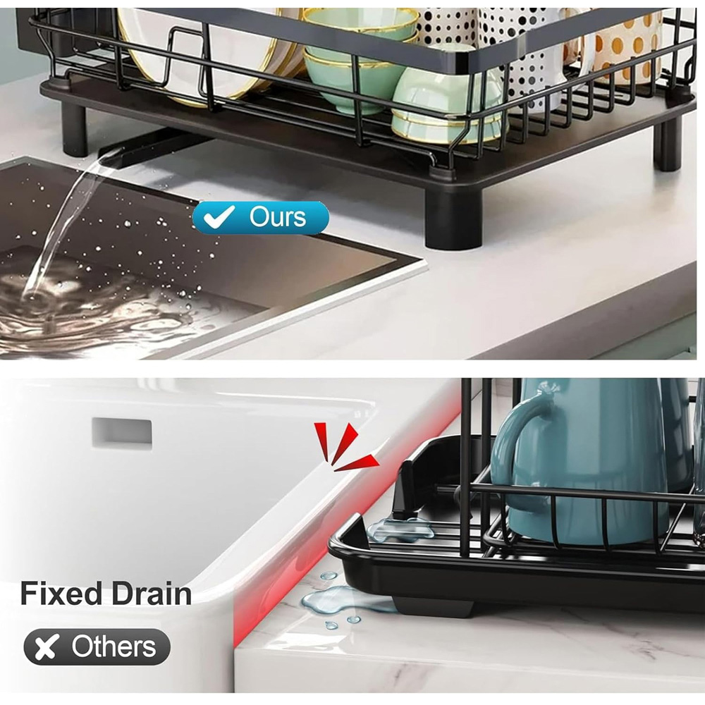 ATEK 2-Tier Black Dish Drying Rack with Drain Tray Image 7
