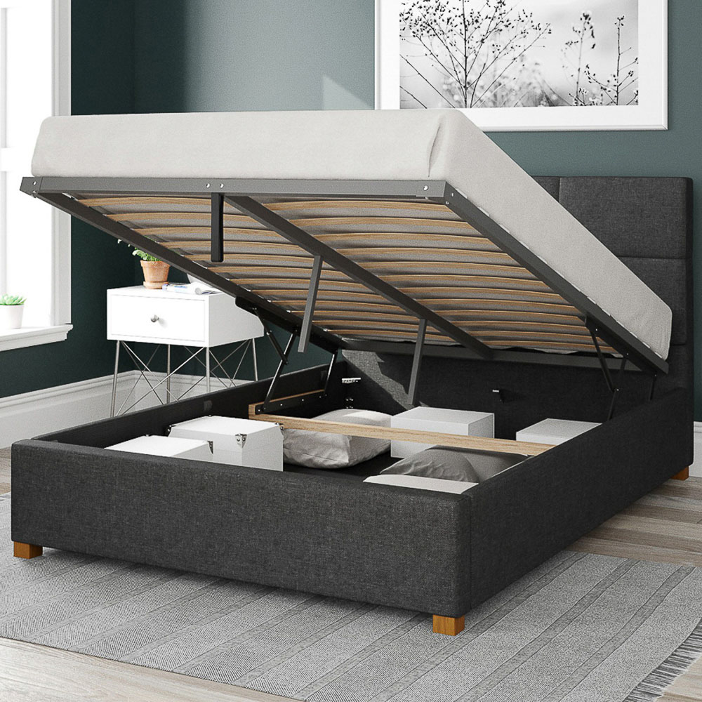 Aspire Caine King Size Charcoal Saxon Twill Ottoman Bed Image 2