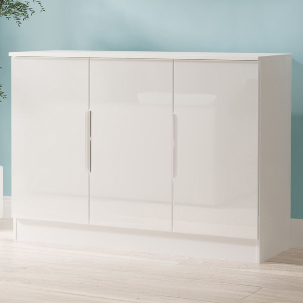 Crowndale Milan 3 Door White Gloss and White Sideboard Ready Assembled Image 1
