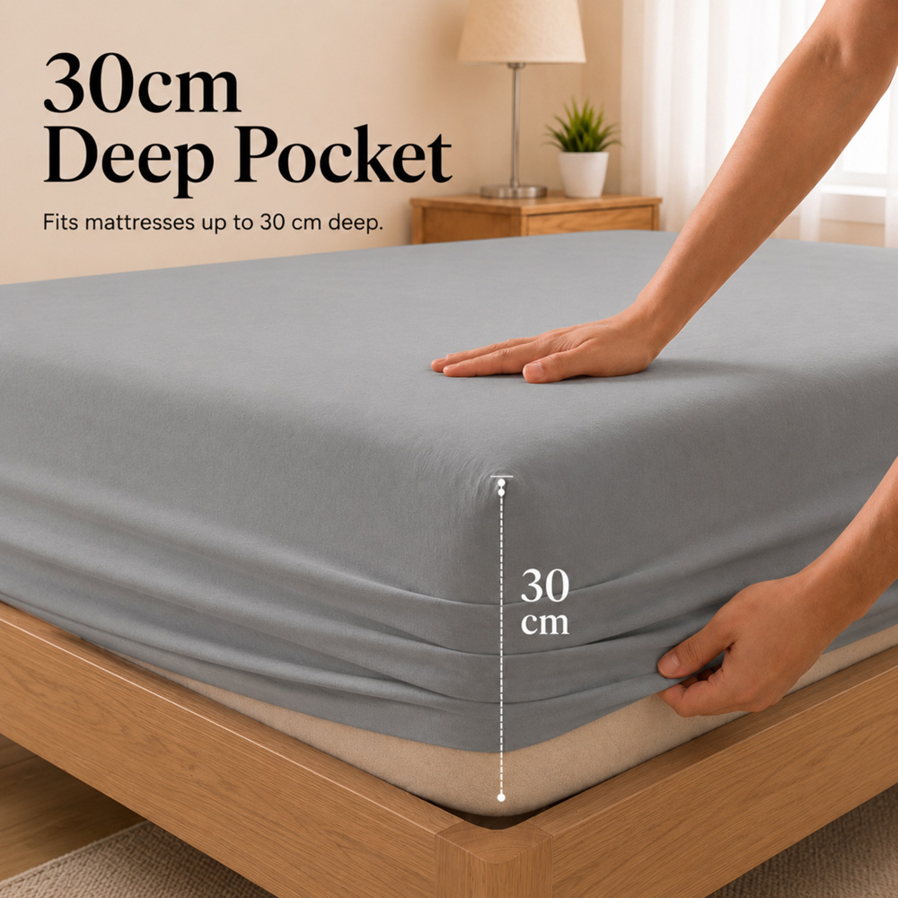 MHG Living Double Grey 30cm Deep Pocket Fitted Sheet with 2 Pillowcase Image 5