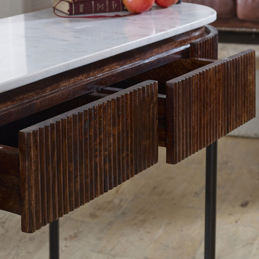 Brooklyn Opal 2 Drawer Marble Top Mango Wood Console Table Image 6