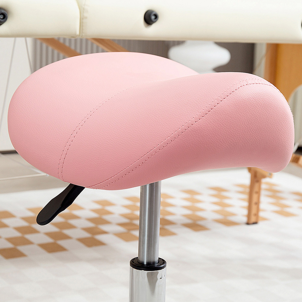 Portland Pink Adjustable Rolling Salon Saddle Stool Image 3