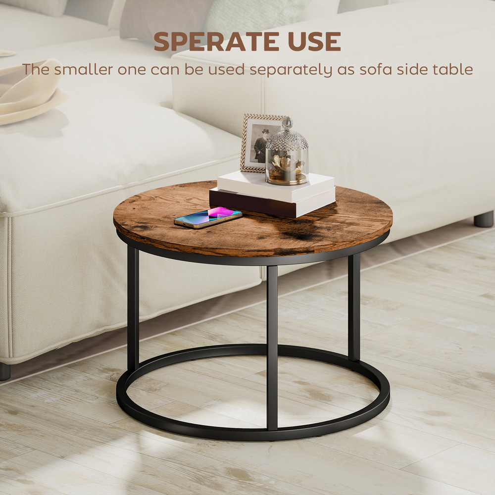 Portland Rustic Brown Round Nest of Tables Set of 2 Image 8