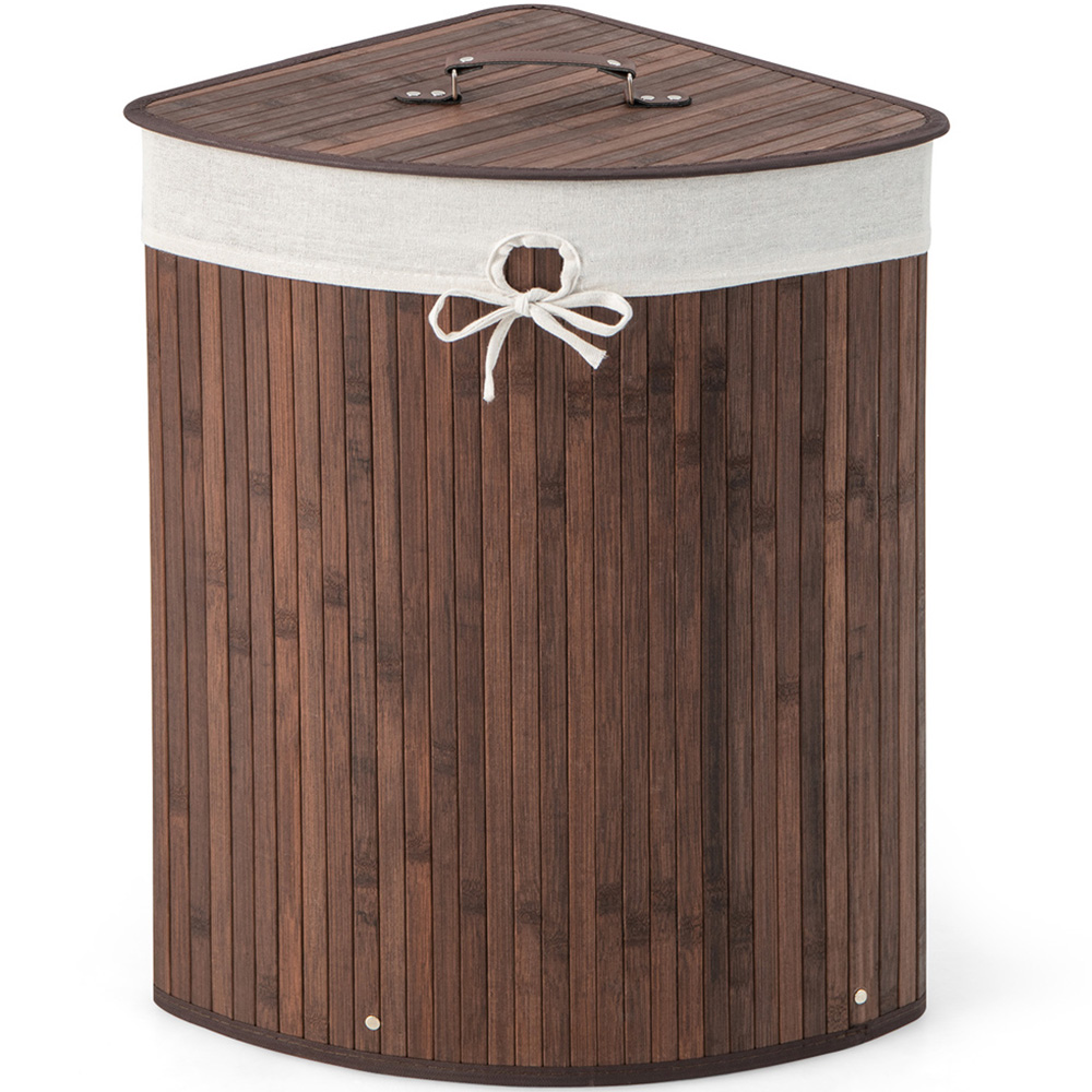 Costway Coffee Laundry Hamper with Lid Image 1