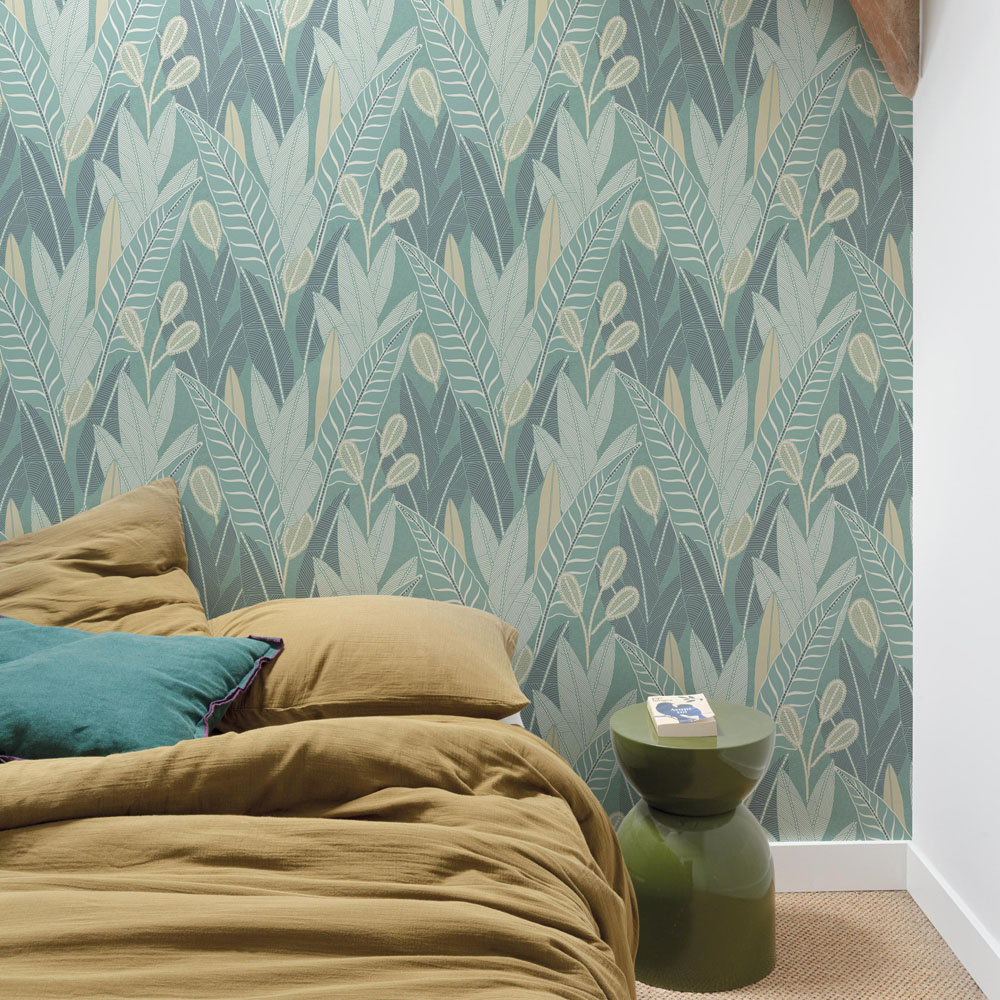 Grandeco Savannah Modern Foliage Blown Vinyl Green Wallpaper Image 3