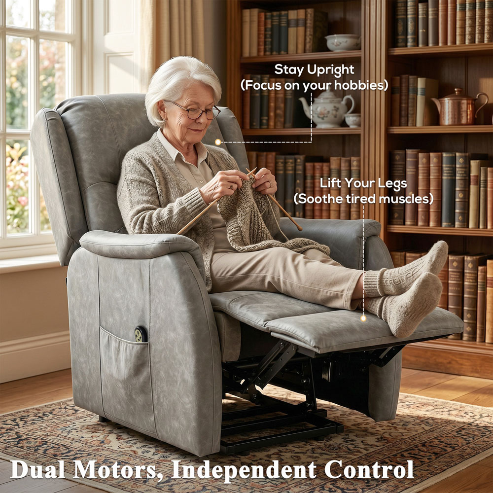 HOMCOM Grey Power Lift Dual Motor Recliner Chair Image 4