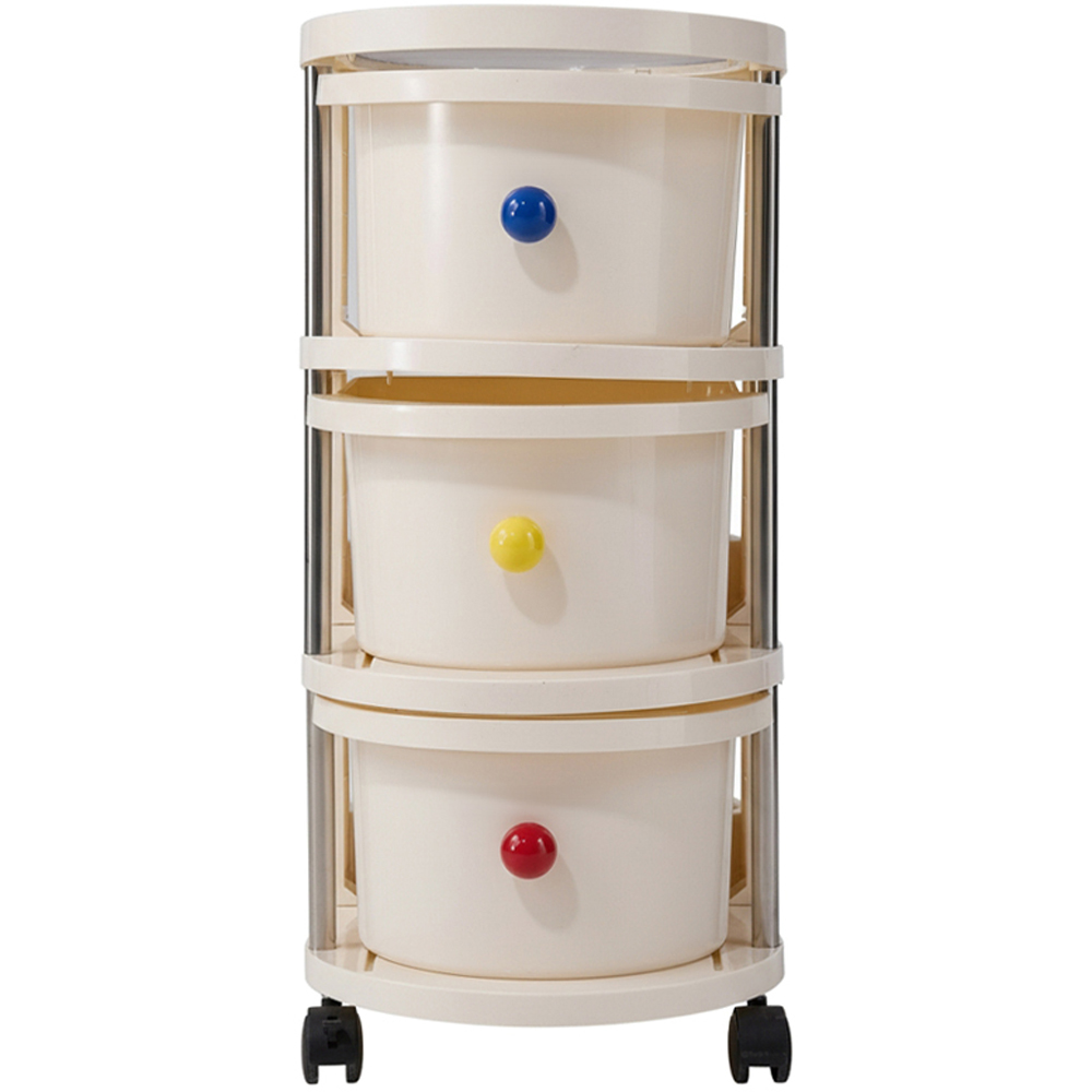 Living and Home 3 Drawer Cream Rolling Storage Cart Image 3
